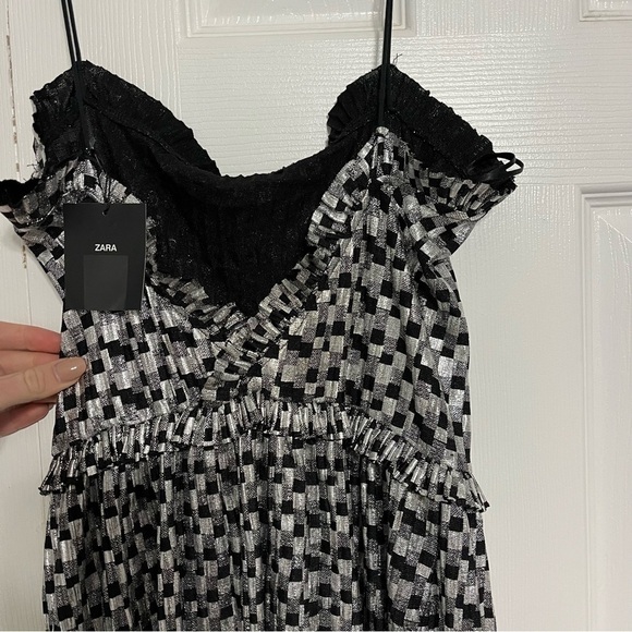 Zara Shimmery Metallic Silver Party Mini Dress NWT - Picture 4 of 7